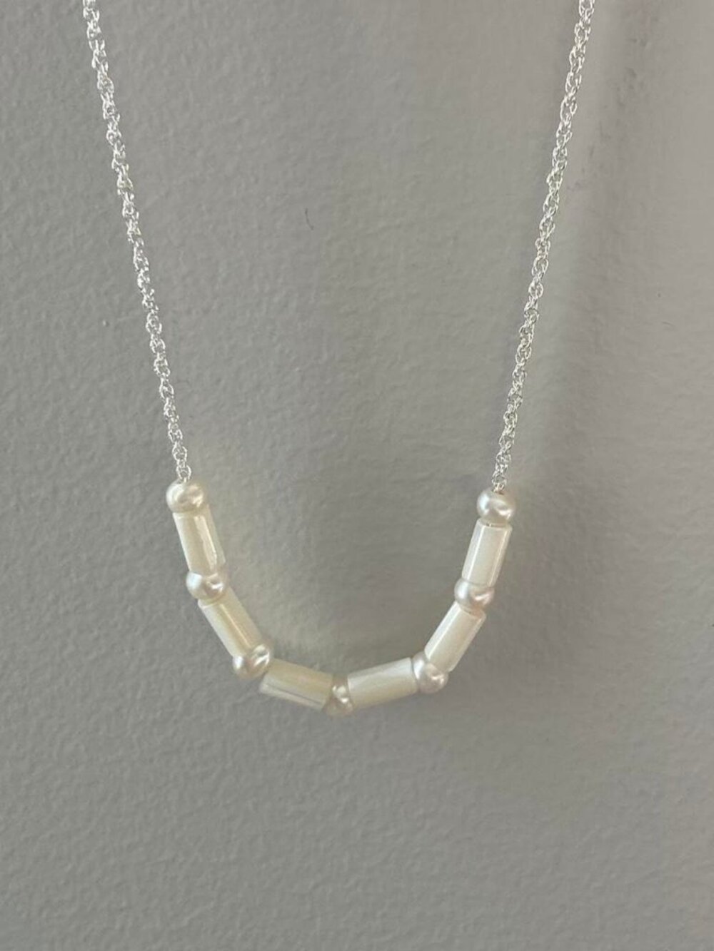 Silver Necklace White Pearl Beads Costume Jewelry